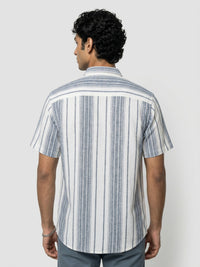 Men Shirt Stripe Navy Blue Regular Fit