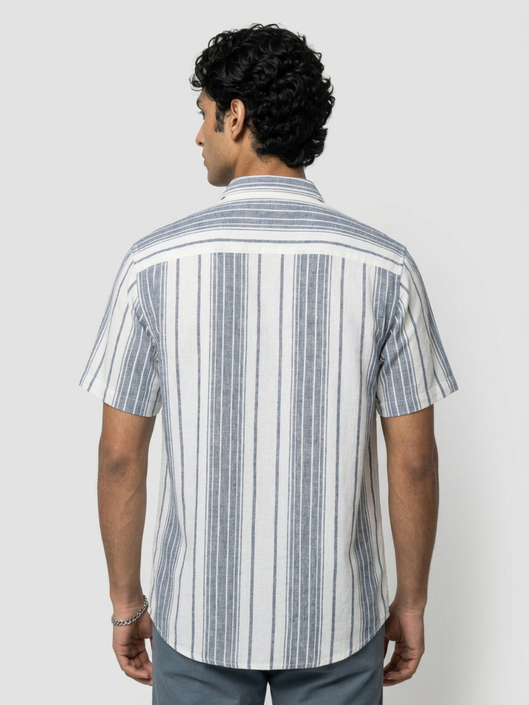 Men Shirt Stripe Navy Blue Regular Fit