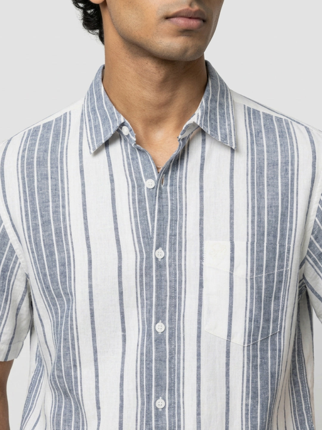Men Shirt Stripe Navy Blue Regular Fit
