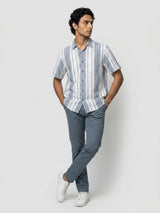 Men Shirt Stripe Navy Blue Regular Fit