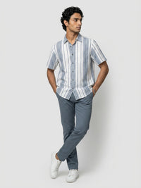 Men Shirt Stripe Navy Blue Regular Fit