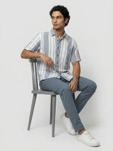 Men Shirt Stripe Navy Blue Regular Fit