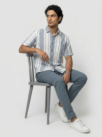 Men Shirt Stripe Navy Blue Regular Fit
