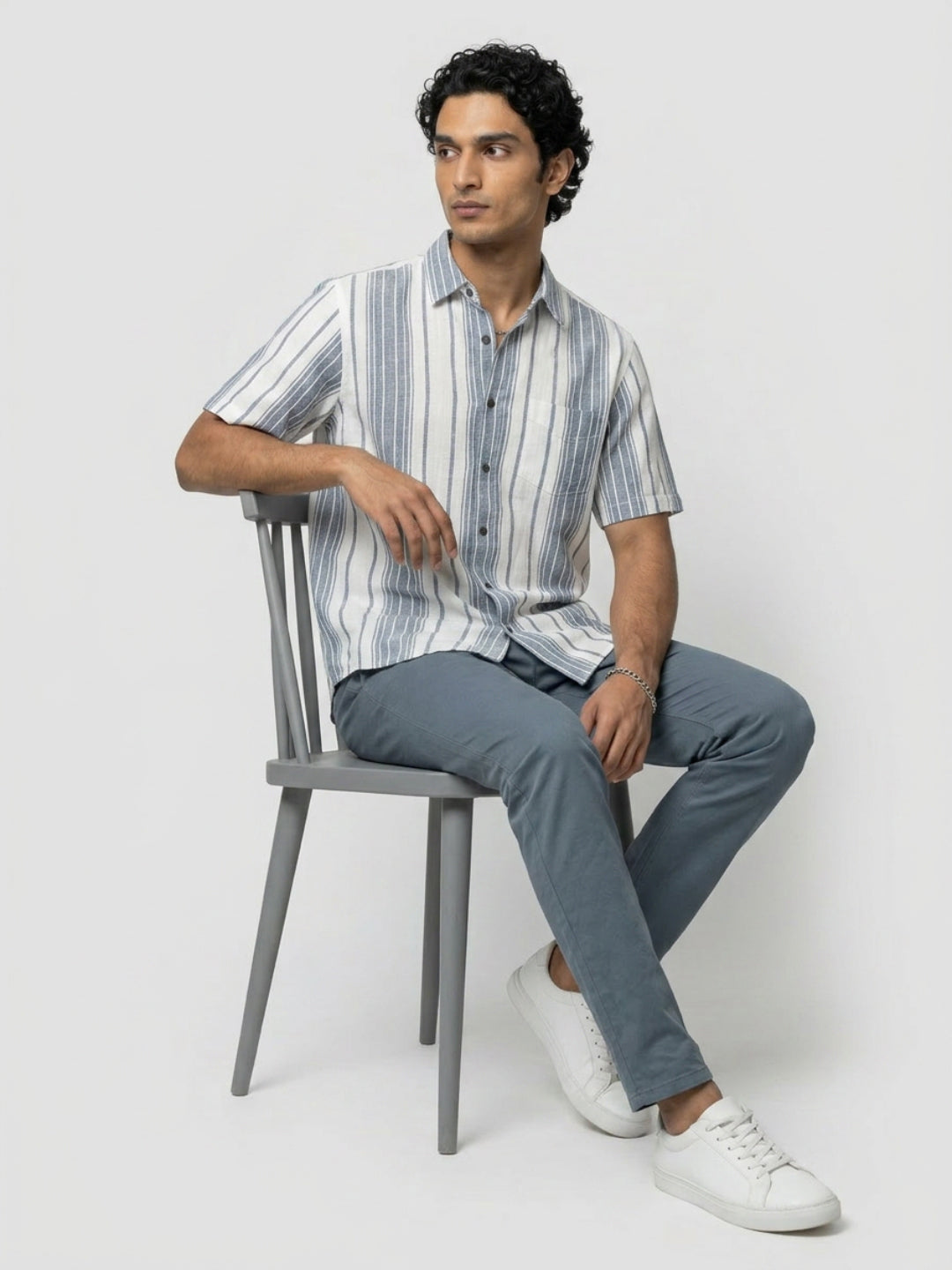 Men Shirt Stripe Navy Blue Regular Fit