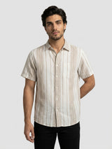 Men Shirt Stripe Beige Regular Fit