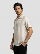 Men Shirt Stripe Beige Regular Fit