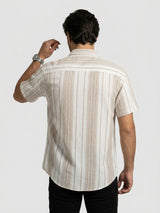 Men Shirt Stripe Beige Regular Fit