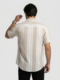 Men Shirt Stripe Beige Regular Fit