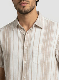 Men Shirt Stripe Beige Regular Fit