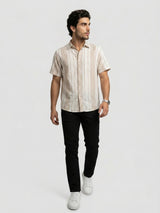 Men Shirt Stripe Beige Regular Fit