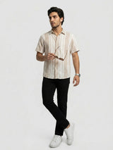 Men Shirt Stripe Beige Regular Fit
