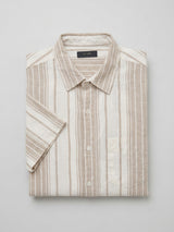 Men Shirt Stripe Beige Regular Fit
