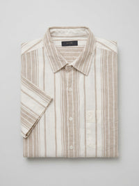 Men Shirt Stripe Beige Regular Fit