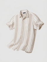Men Shirt Stripe Beige Regular Fit