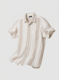 Men Shirt Stripe Beige Regular Fit