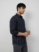 Men Shirt Stripe Black Regular Fit