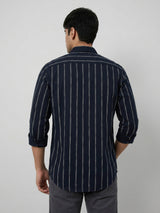 Men Shirt Stripe Black Regular Fit