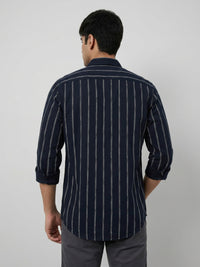 Men Shirt Stripe Black Regular Fit