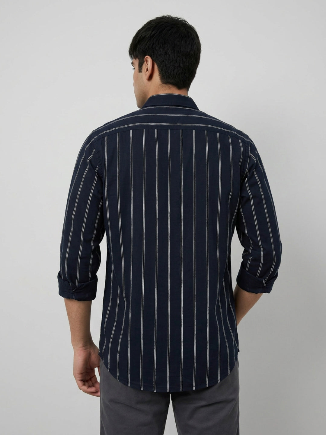 Men Shirt Stripe Black Regular Fit