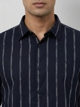 Men Shirt Stripe Black Regular Fit