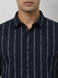 Men Shirt Stripe Black Regular Fit