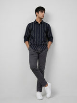 Men Shirt Stripe Black Regular Fit