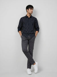 Men Shirt Stripe Black Regular Fit