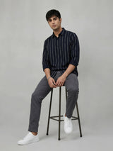 Men Shirt Stripe Black Regular Fit