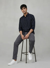 Men Shirt Stripe Black Regular Fit