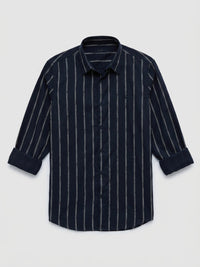 Men Shirt Stripe Black Regular Fit