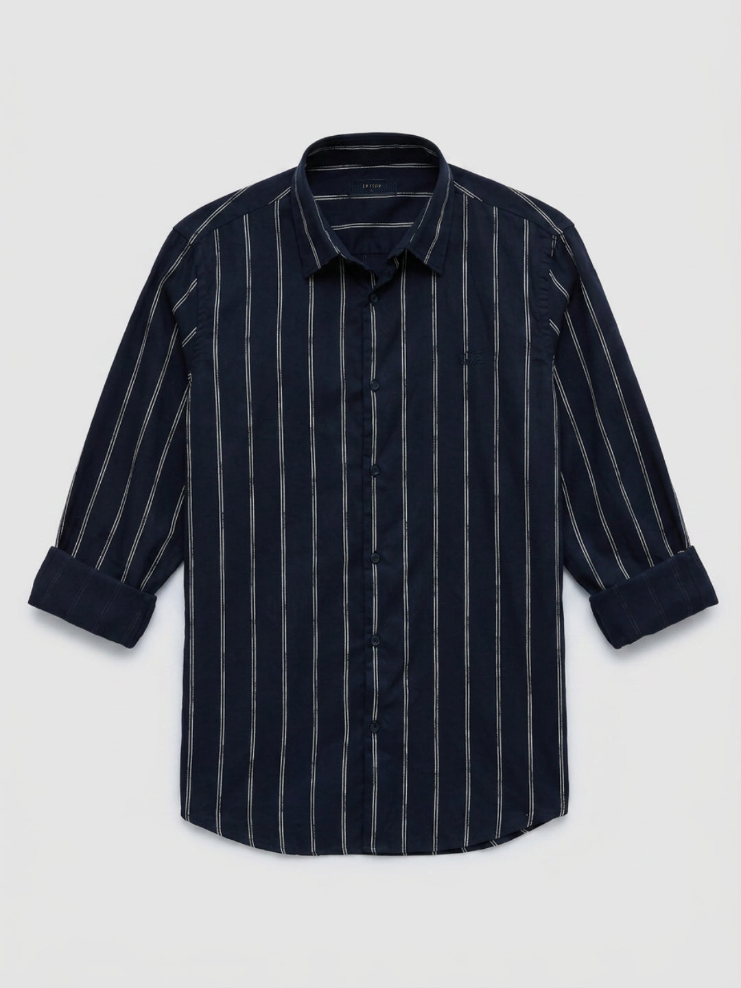 Men Shirt Stripe Black Regular Fit