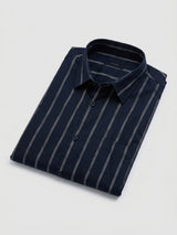 Men Shirt Stripe Black Regular Fit