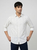 Men Shirt Stripe Off-White Regular Fit