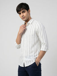 Men Shirt Stripe Off-White Regular Fit