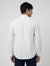 Men Shirt Stripe Off-White Regular Fit