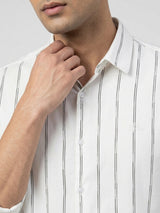 Men Shirt Stripe Off-White Regular Fit