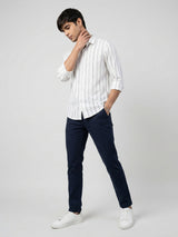 Men Shirt Stripe Off-White Regular Fit