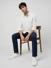 Men Shirt Stripe Off-White Regular Fit