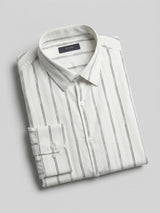 Men Shirt Stripe Off-White Regular Fit
