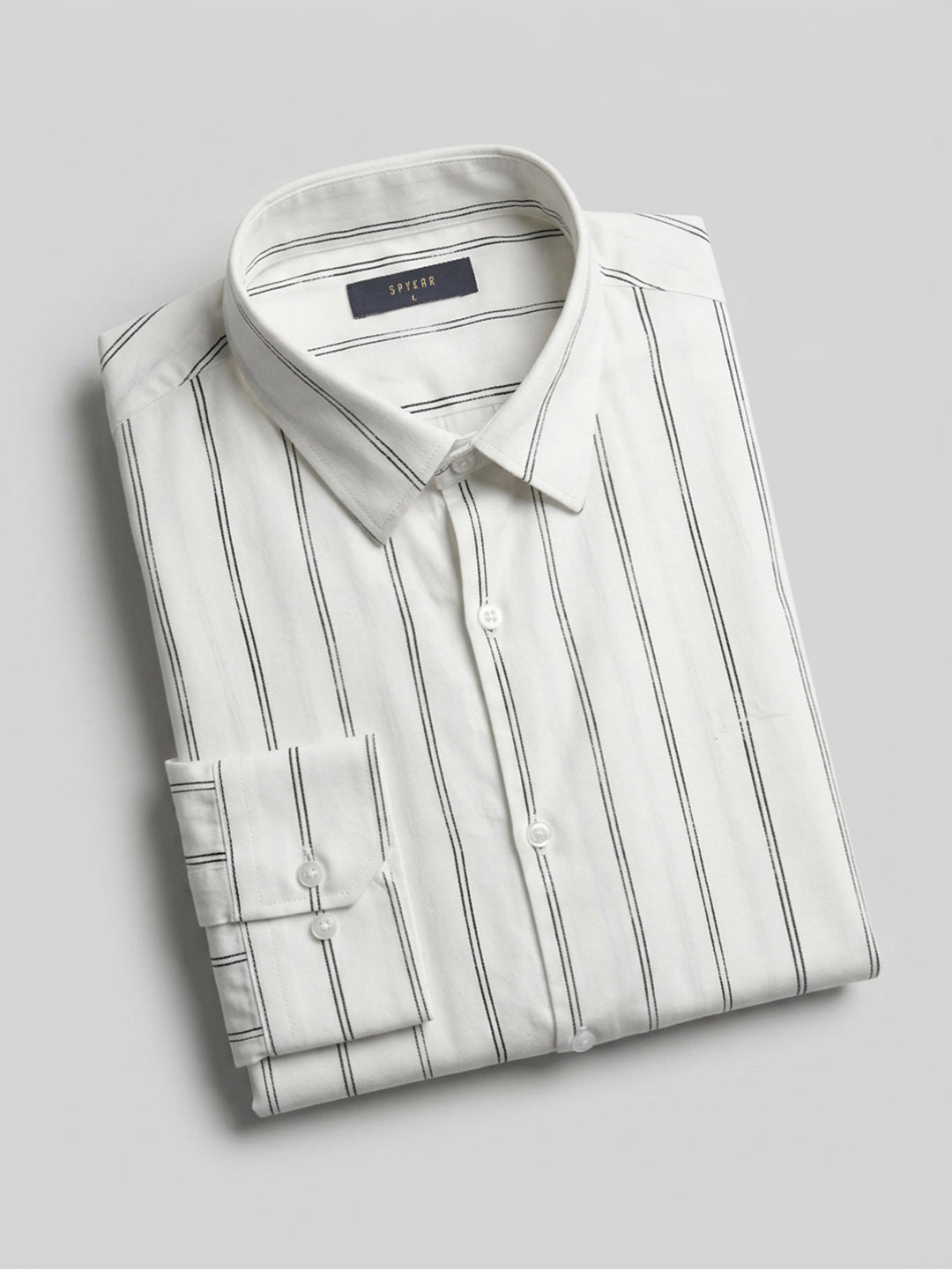 Men Shirt Stripe Off-White Regular Fit