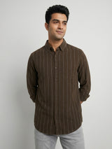 Men Shirt Stripe Green Regular Fit