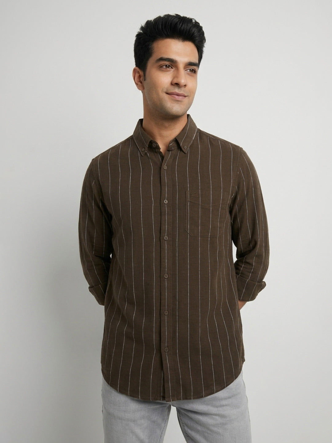 Men Shirt Stripe Green Regular Fit