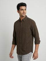 Men Shirt Stripe Green Regular Fit