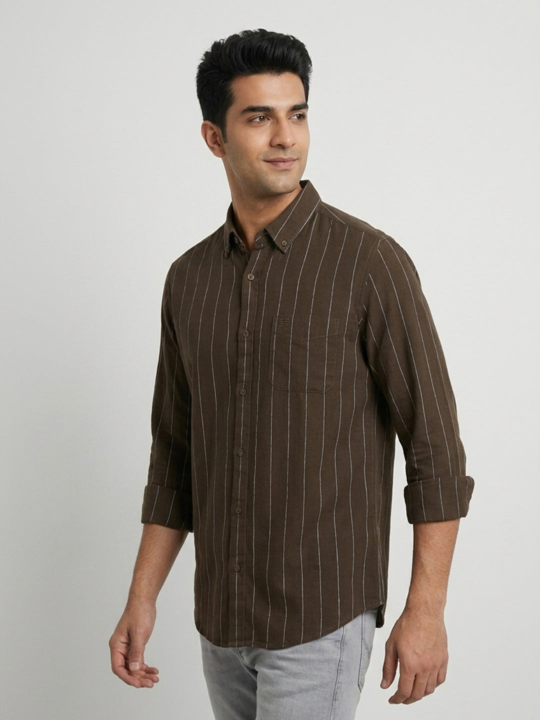 Men Shirt Stripe Green Regular Fit