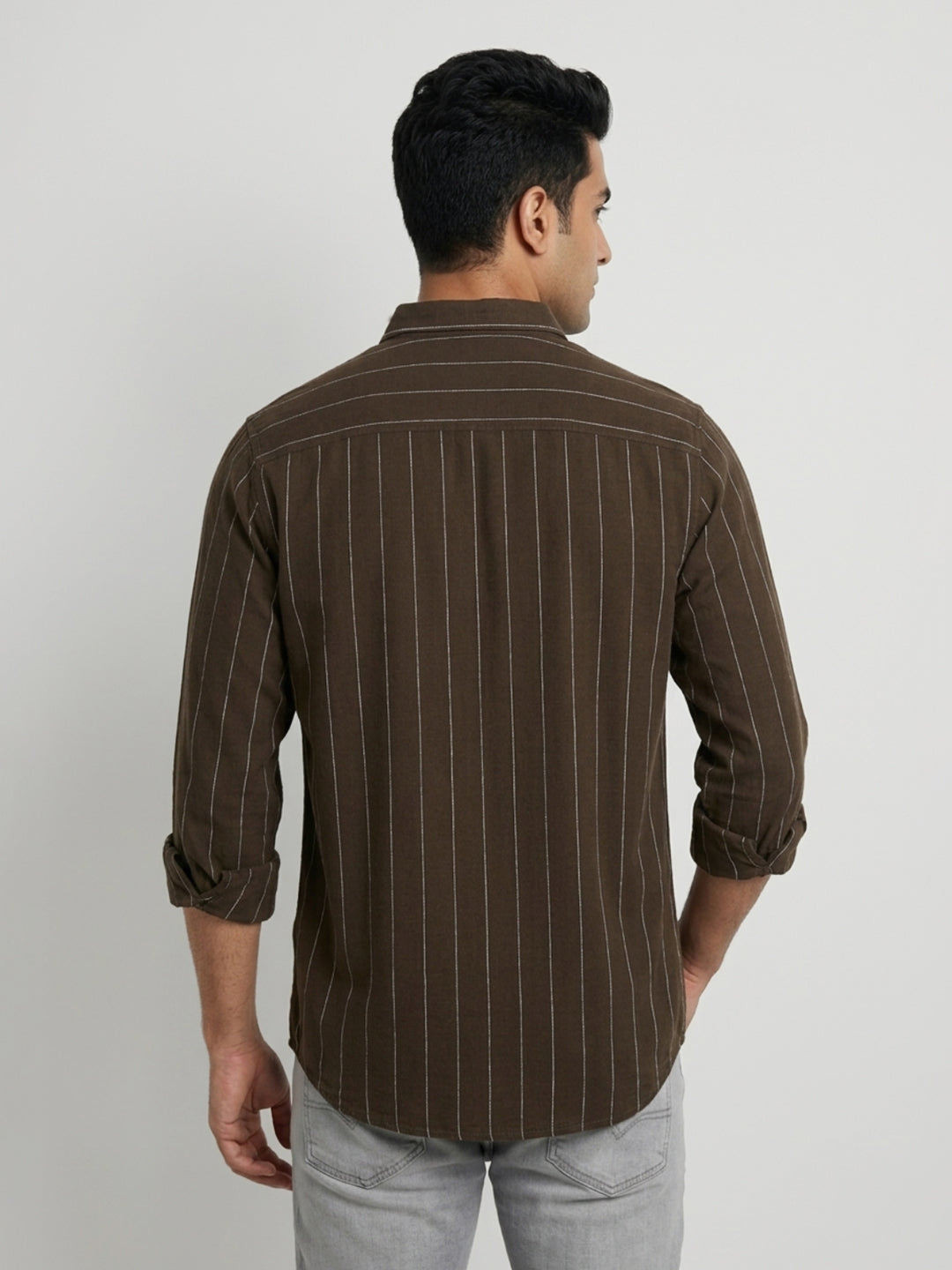 Men Shirt Stripe Green Regular Fit