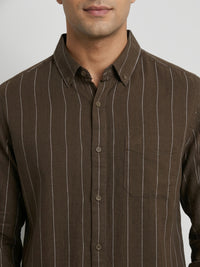 Men Shirt Stripe Green Regular Fit