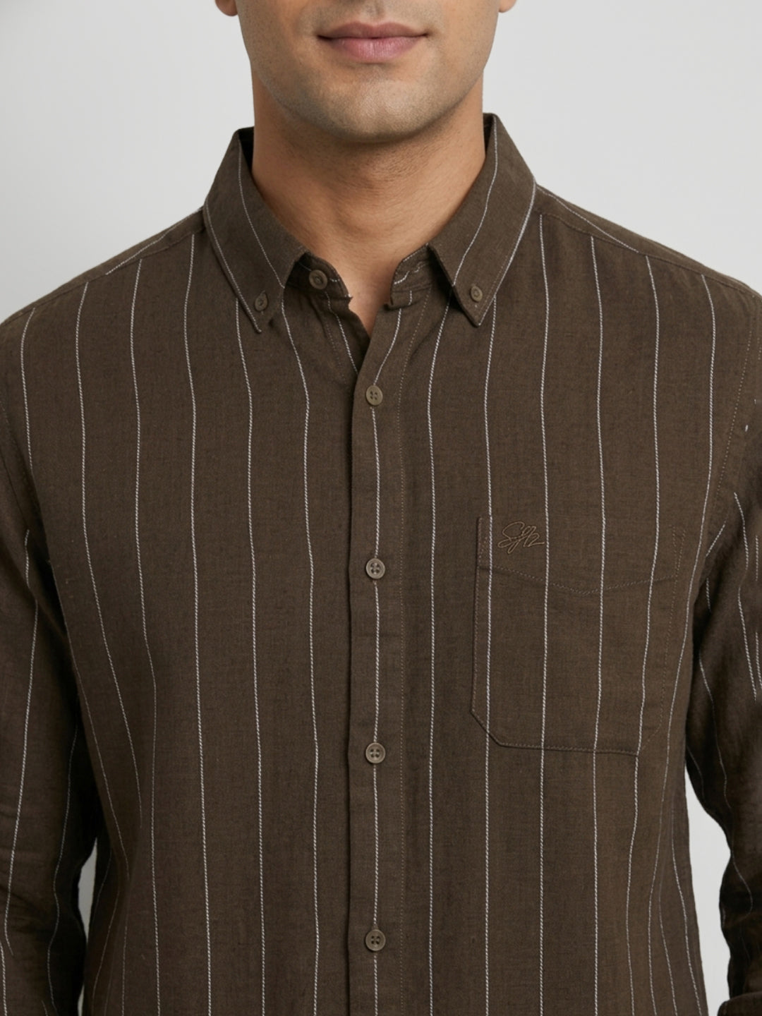 Men Shirt Stripe Green Regular Fit