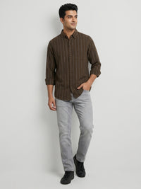 Men Shirt Stripe Green Regular Fit
