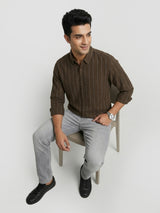 Men Shirt Stripe Green Regular Fit