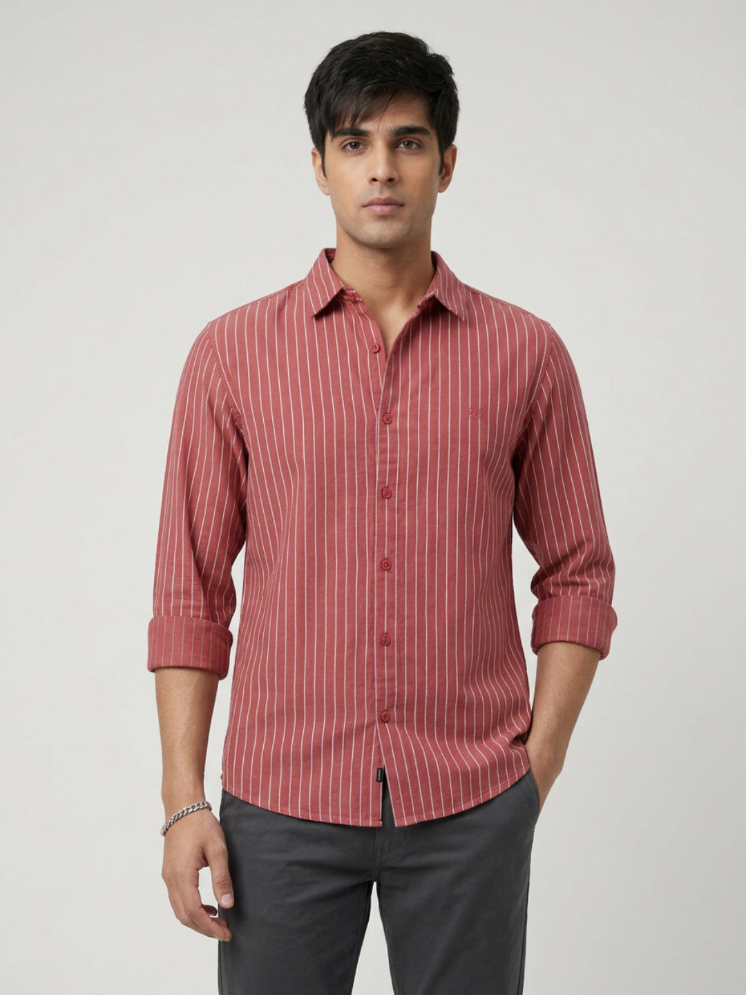 Men Shirt Stripe Red Regular Fit